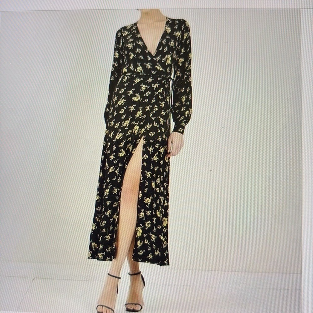 Ganni Floral Crepe Maxi Wrap Dress 0